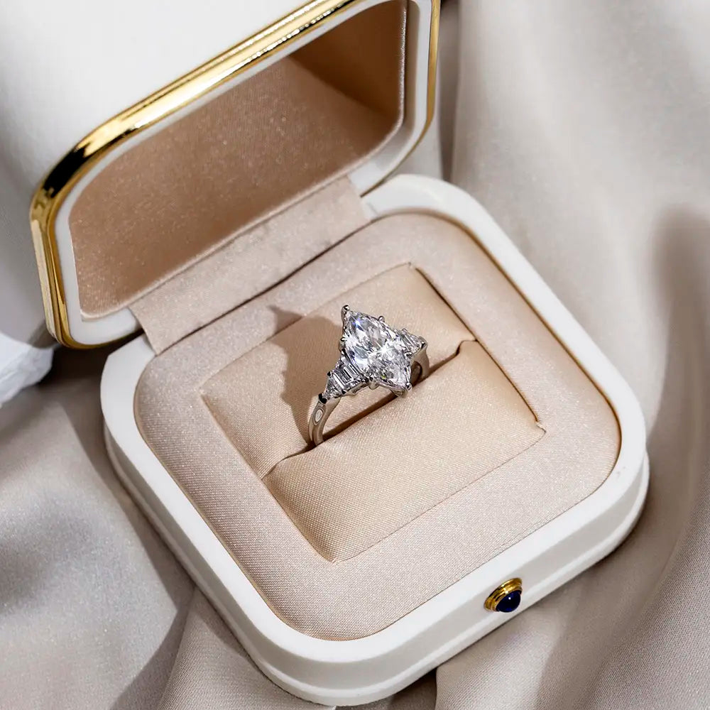 Eco-1668 3CT Marquise-Cut Lab-Grown Diamond Three-Stone Ring in 18K White Gold – Custom by Ecogemma