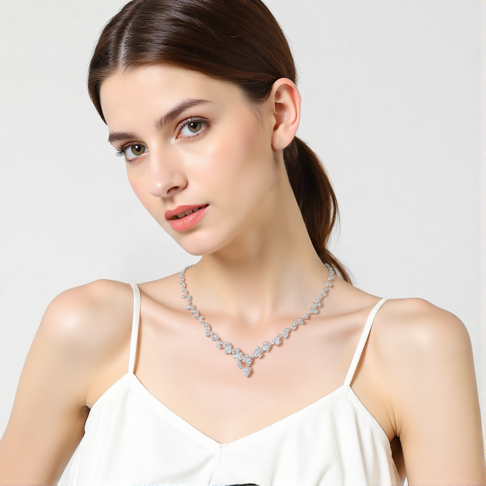 Econ-914 "Cascade of Grace" Lab-Grown Diamond Statement Necklace