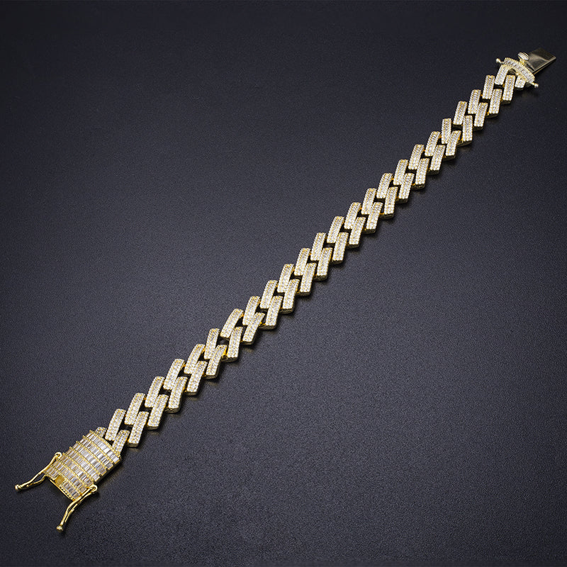 Ecogemma Ecoc-453: Zigzag Ice-Out Moissanite Cuban Link Bracelet in Custom Gold Finishes