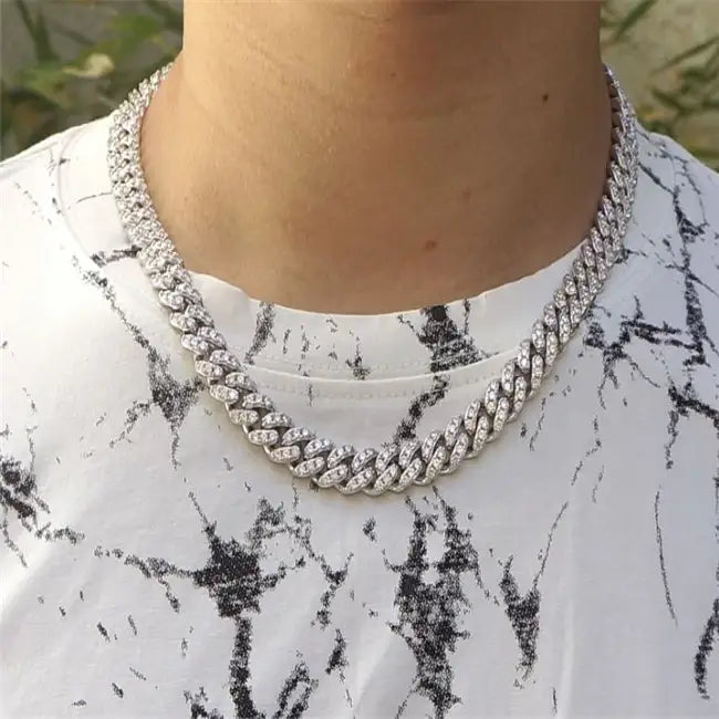 Ecogemma 10mm Moissanite Cuban Link Chain Necklace