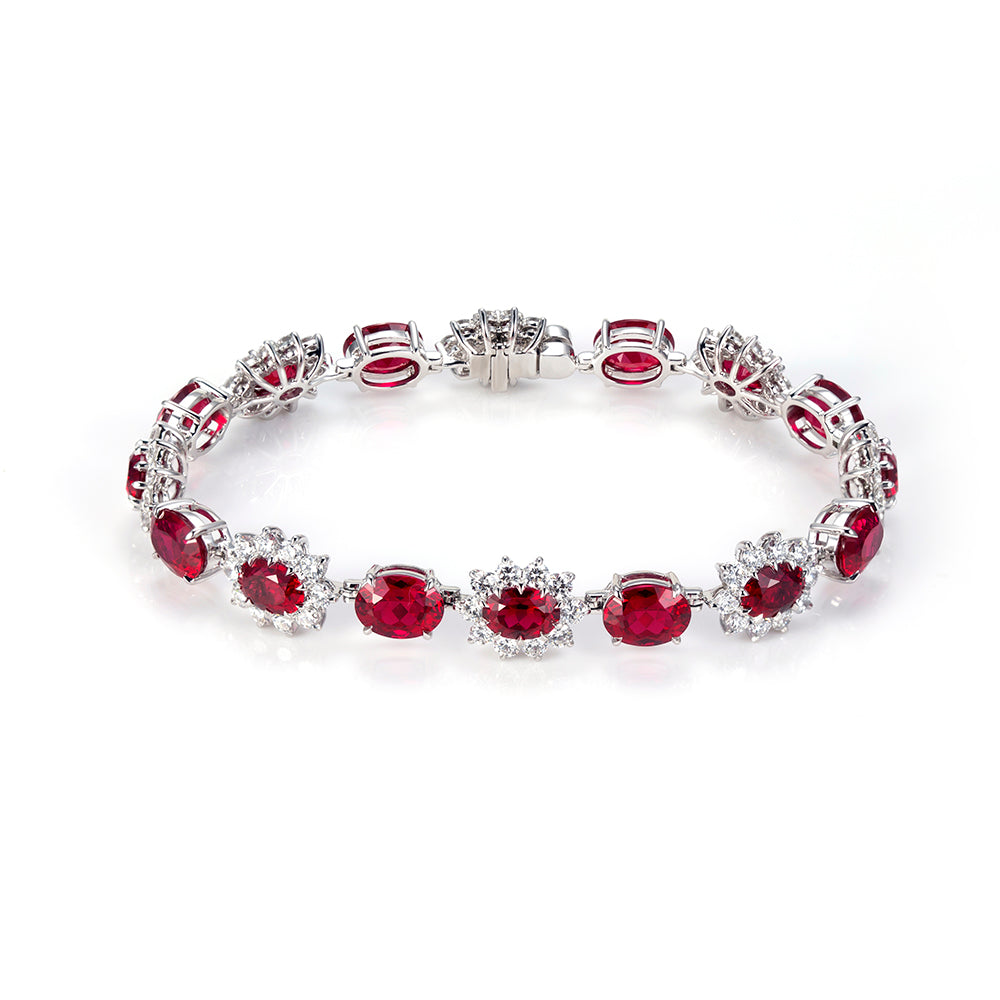 Ecob-621 | Scarlet Halo Lab Ruby & Diamond Bracelet in 18K Gold