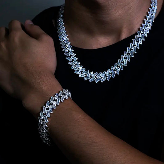Ecogemma Ecoc-001: Ice-Out Moissanite Cuban Link Bracelet in Custom Precious Metals