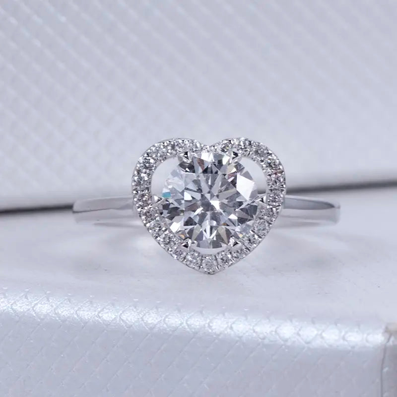 Eco-1108 “Heart For Love” 1CT D VS1 Lab-Grown Diamond Ring in 18K White Gold