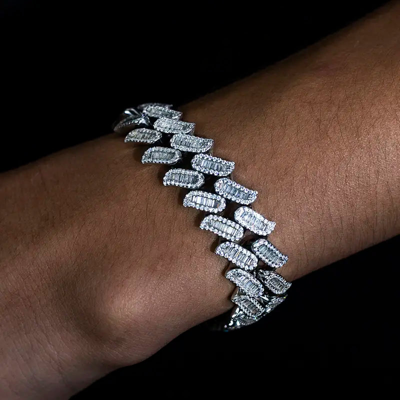 Ecogemma Ecoc-001: Ice-Out Moissanite Cuban Link Bracelet in Custom Precious Metals