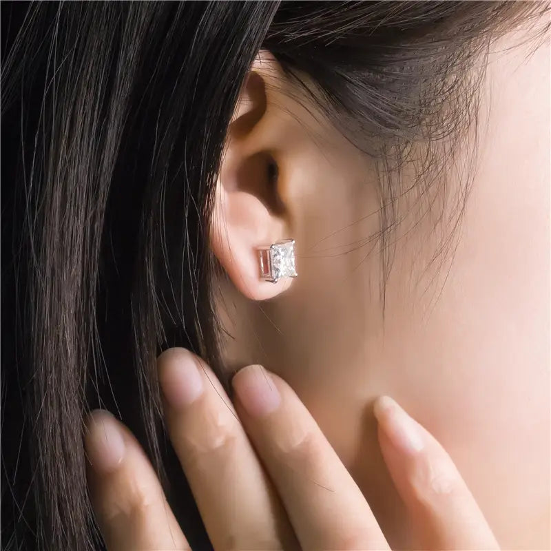 Ecoe-001 — The Silent Radiance Princess Cut Stud Earrings