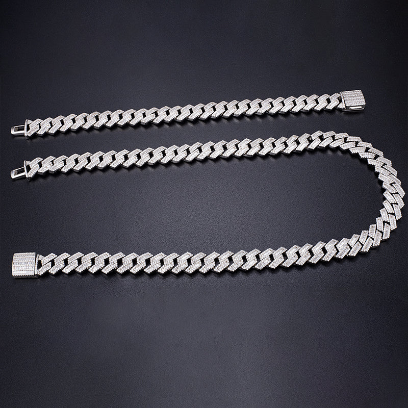 Ecogemma Ecoc-454: Ice-Out Moissanite Cuban Link Chain in Platinum-Toned Precision