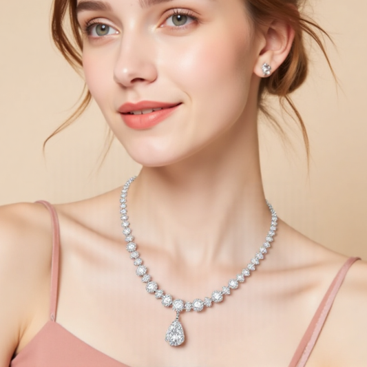 Econ-916 "Tear of Radiance" Lab-Grown Diamond Drop Necklace