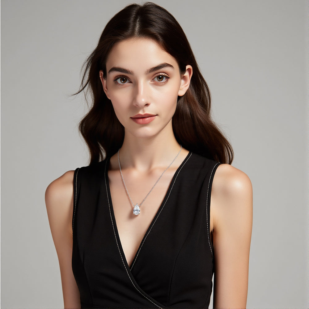 Econ-904 "Solitaire Radiance" Oval-Cut Lab-Grown Gemstone Pendant Necklace