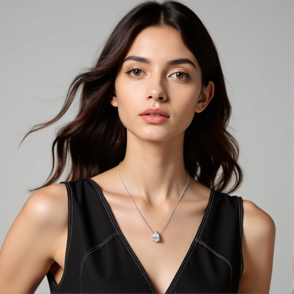 Econ-904 "Solitaire Radiance" Oval-Cut Lab-Grown Gemstone Pendant Necklace