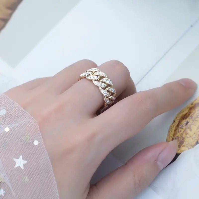 Eco-628 18K Yellow Gold Moissanite Chain-Link Eternity Ring