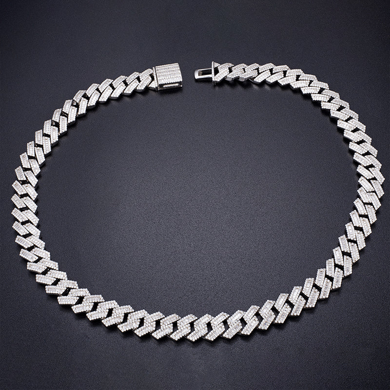 Ecogemma Ecoc-454: Ice-Out Moissanite Cuban Link Chain in Platinum-Toned Precision