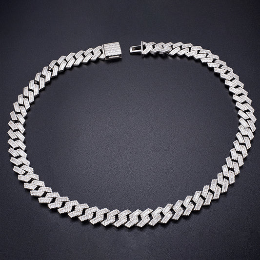Ecogemma Ecoc-454: Ice-Out Moissanite Cuban Link Chain in Platinum-Toned Precision