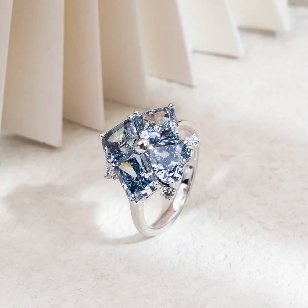Eco-1809 | 18K White Gold Blue Lab-Grown Diamond Ring