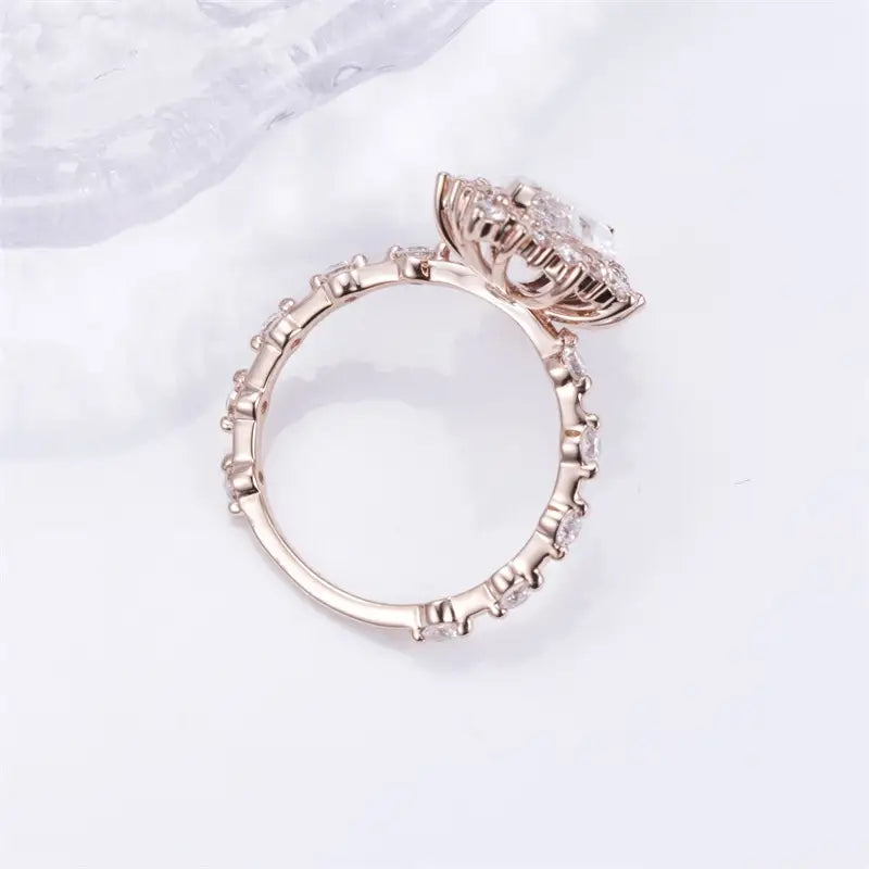Eco-1436 | 14K Rose Gold 3.07CT Marquise-Cut Lab-Grown Diamond Halo Ring