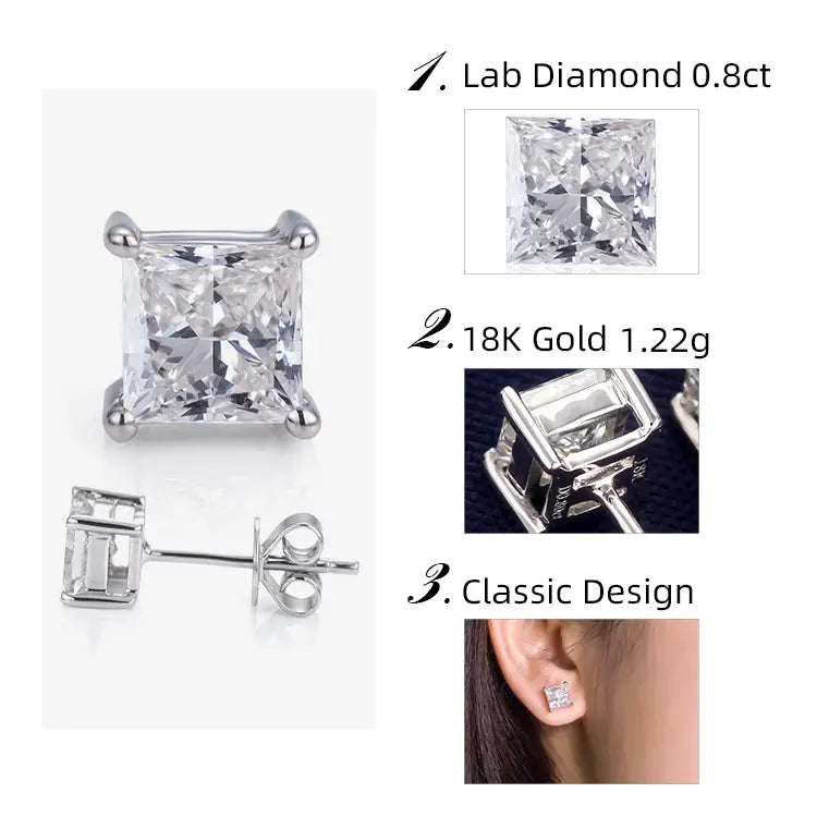 Ecoe-001 — The Silent Radiance Princess Cut Stud Earrings