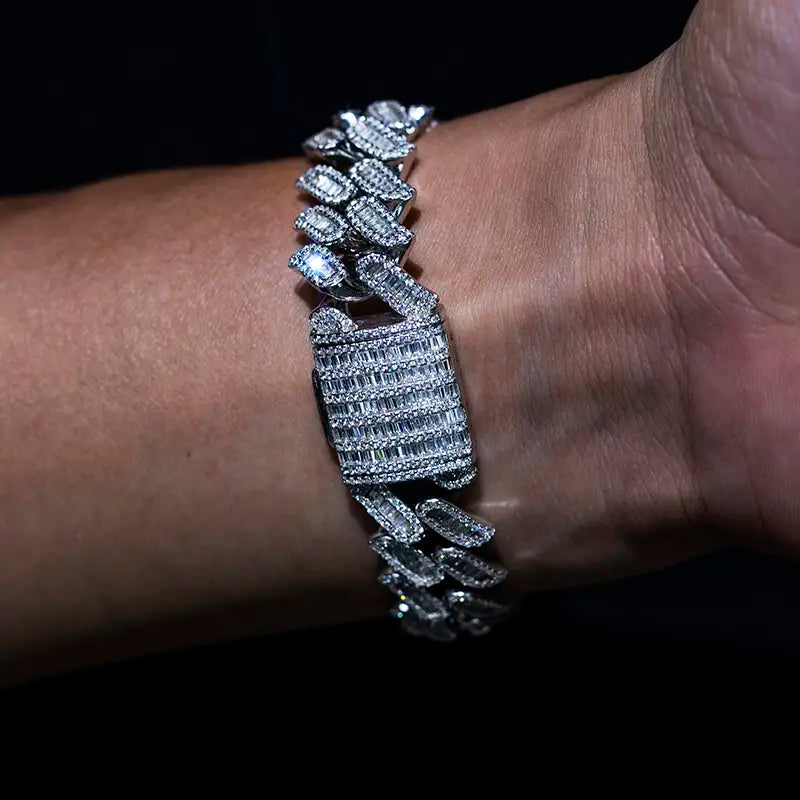 Ecogemma Ecoc-001: Ice-Out Moissanite Cuban Link Bracelet in Custom Precious Metals