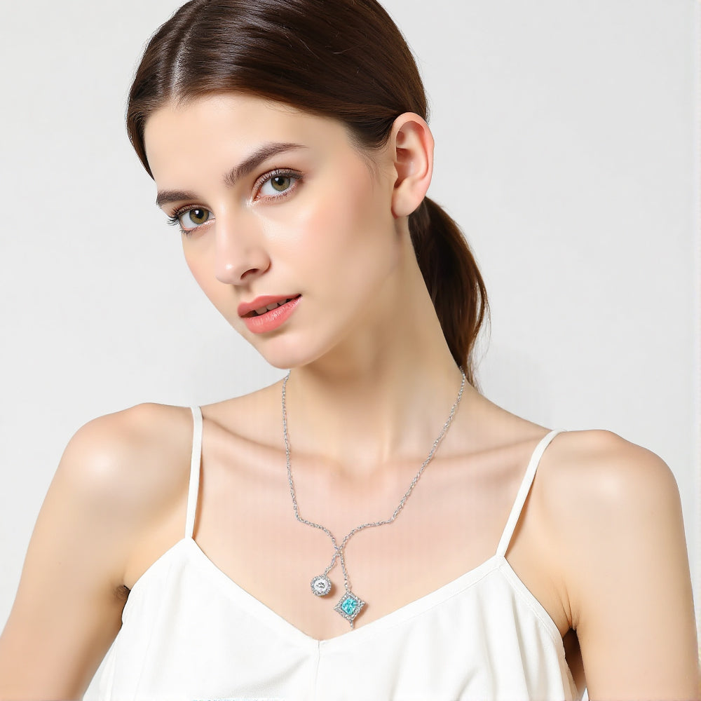Econ-918 "Dual Orbit" Lab-Grown Sapphire & Diamond Pendant Necklace