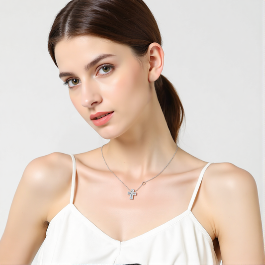 Econ-915 "Dual Sanctity" Lab-Grown Diamond Layered Cross Pendant Necklace