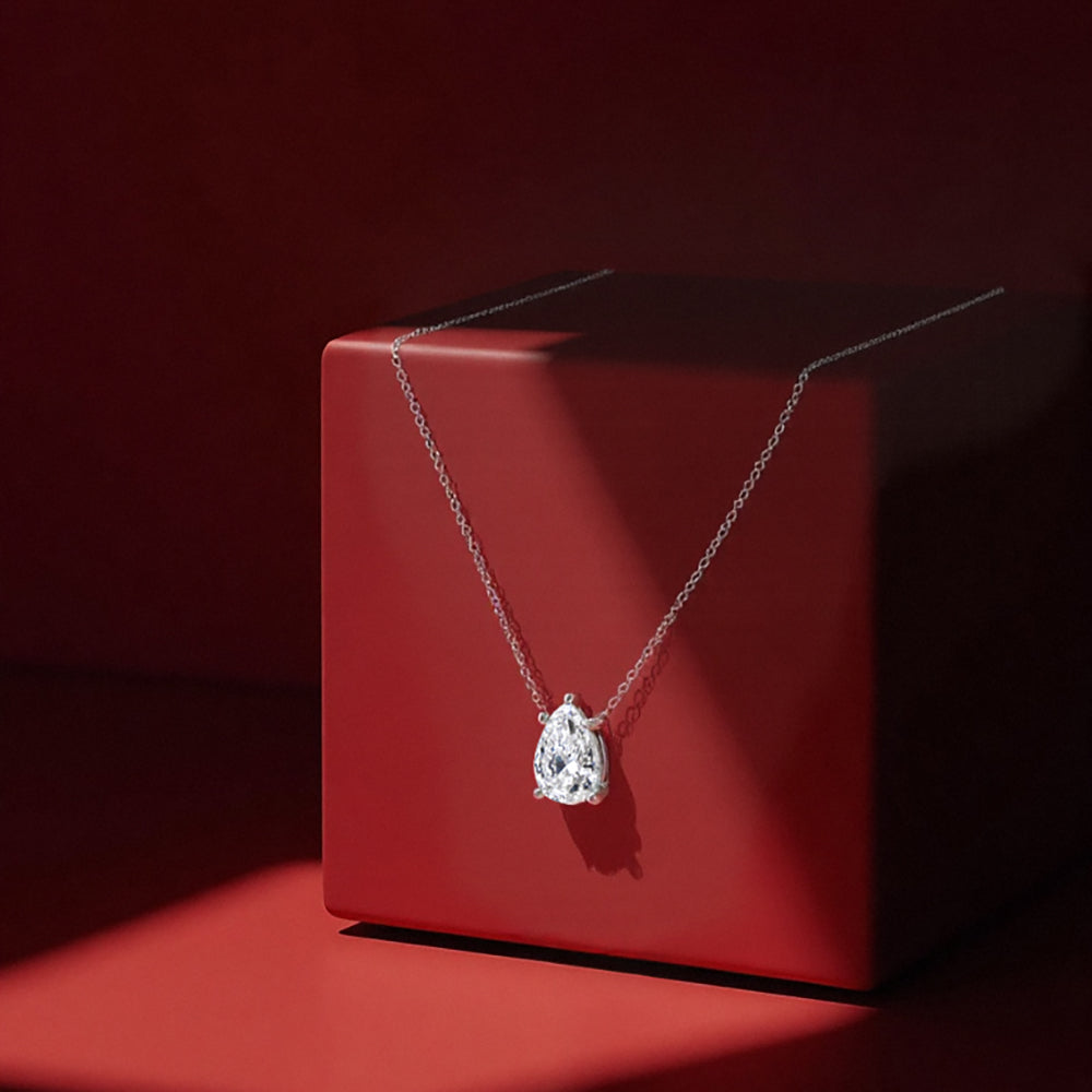 Econ-904 "Solitaire Radiance" Oval-Cut Lab-Grown Gemstone Pendant Necklace