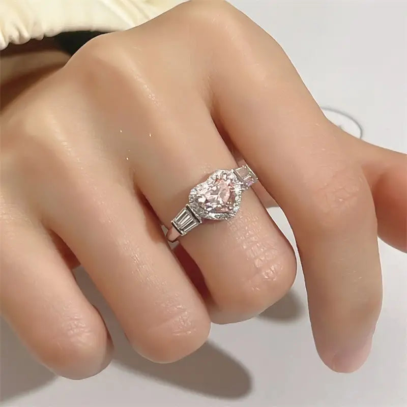 Eco-1461 Heart-Cut Lab-Grown Diamond Ring in 9K/14K/18K White Gold – Custom Color Jewelry