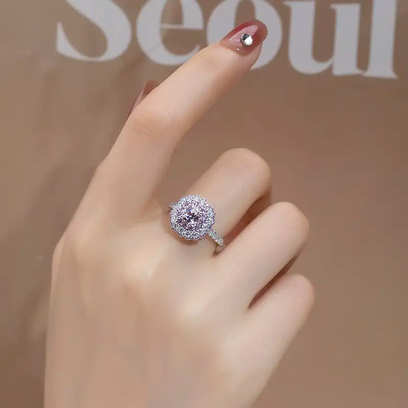 Eco-826 | Pink & Blue Lab Diamond Ring in 14K White Gold By Ecogemma