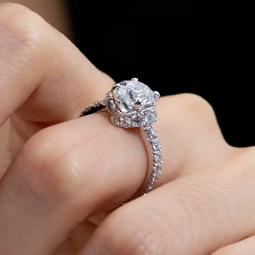 Eco-1660 | 0.5ct Round Lab Diamond Halo Engagement Ring in 18K Gold By Ecogemma