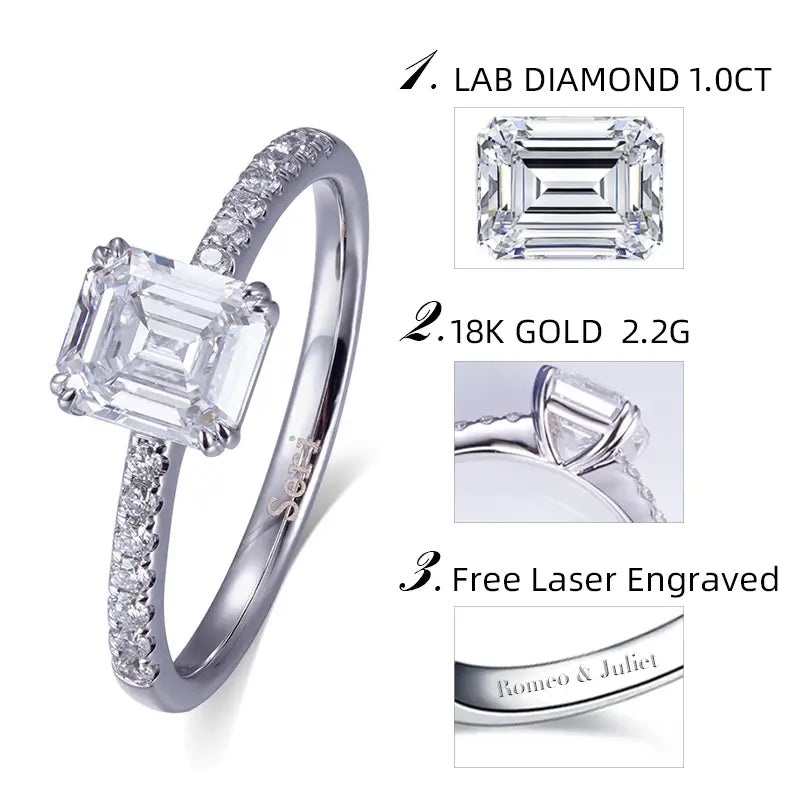 Eco-564 | 1ct Emerald-Cut Lab Diamond Solitaire Ring By Ecogemma
