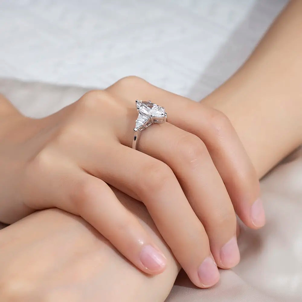 Eco-1668 3CT Marquise-Cut Lab-Grown Diamond Three-Stone Ring in 18K White Gold – Custom by Ecogemma