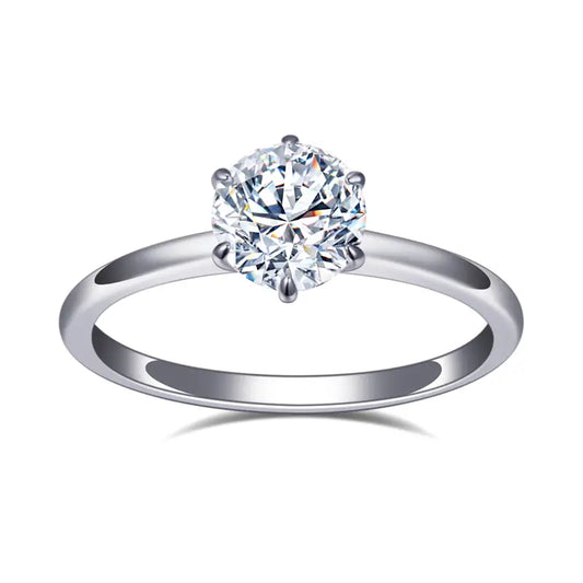 Eco-845 1CT Round VVS2 Lab-Grown Diamond Ring in 18K White Gold