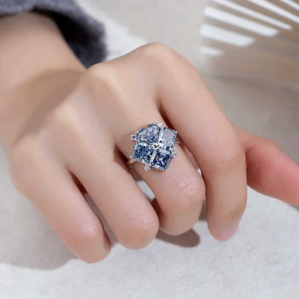 Eco-1809 | 18K White Gold Blue Lab-Grown Diamond Ring