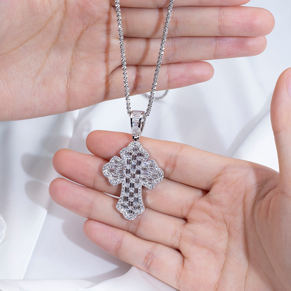 Econ-910 "Celestial Structure" Lab-Grown Diamond Cross Pendant Necklace