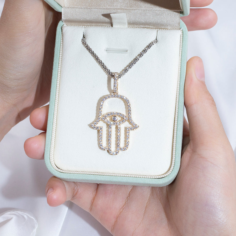 Econ-911 "Guardian of Light" Lab-Grown Diamond Hamsa Pendant Necklace