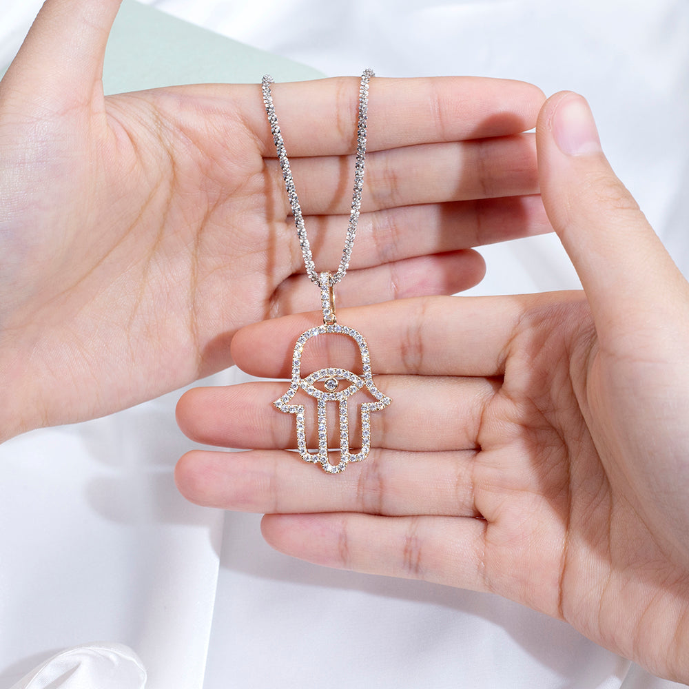 Econ-911 "Guardian of Light" Lab-Grown Diamond Hamsa Pendant Necklace