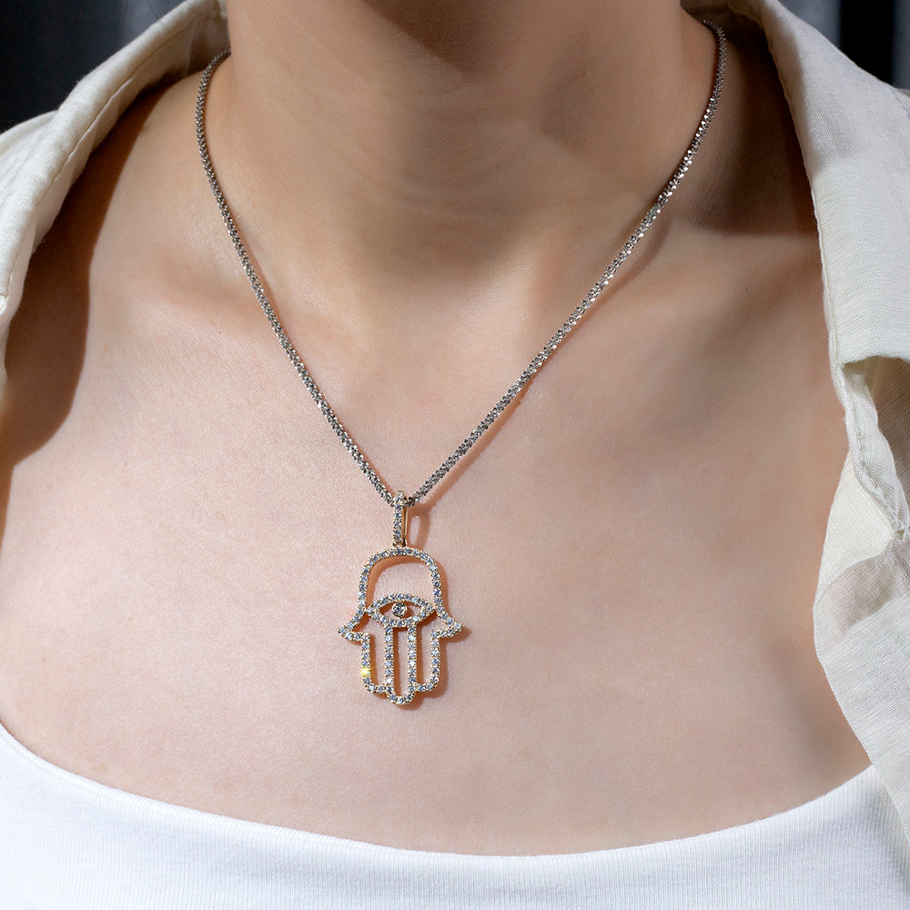 Econ-911 "Guardian of Light" Lab-Grown Diamond Hamsa Pendant Necklace