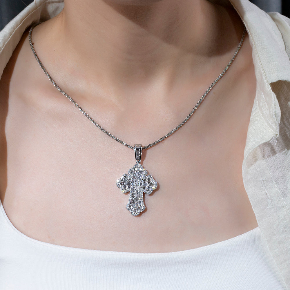 Econ-910 "Celestial Structure" Lab-Grown Diamond Cross Pendant Necklace