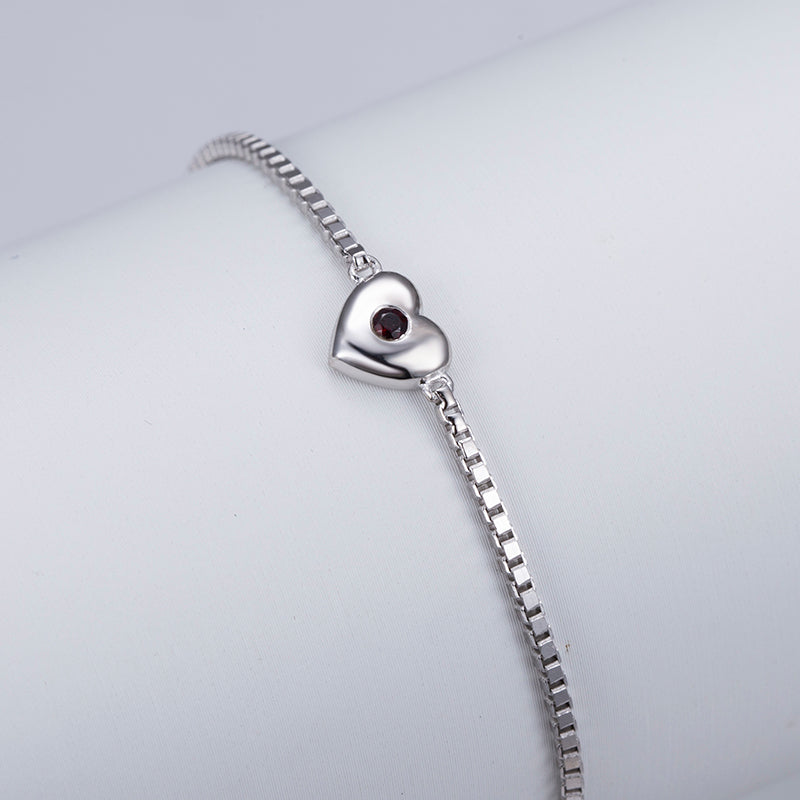 Ecob-554 "Pulse of Grace" Lab-Grown Ruby Heart Adjustable Bracelet