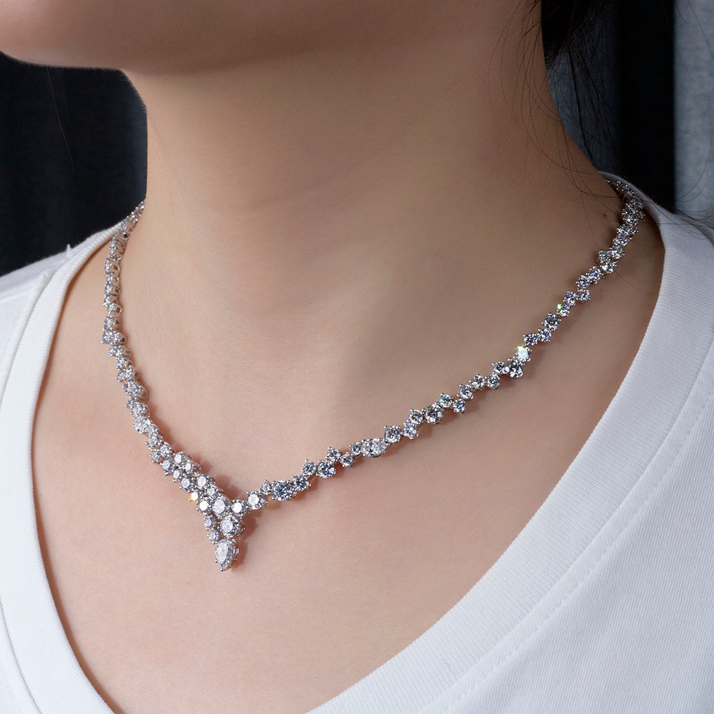 Econ-914 "Cascade of Grace" Lab-Grown Diamond Statement Necklace