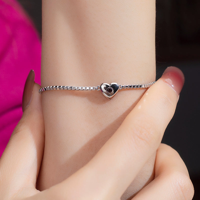 Ecob-554 "Pulse of Grace" Lab-Grown Ruby Heart Adjustable Bracelet