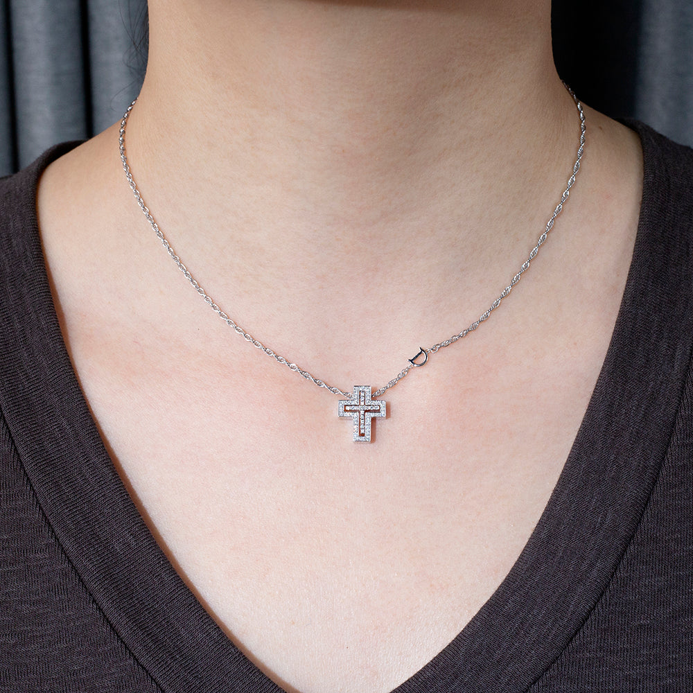 Econ-915 "Dual Sanctity" Lab-Grown Diamond Layered Cross Pendant Necklace