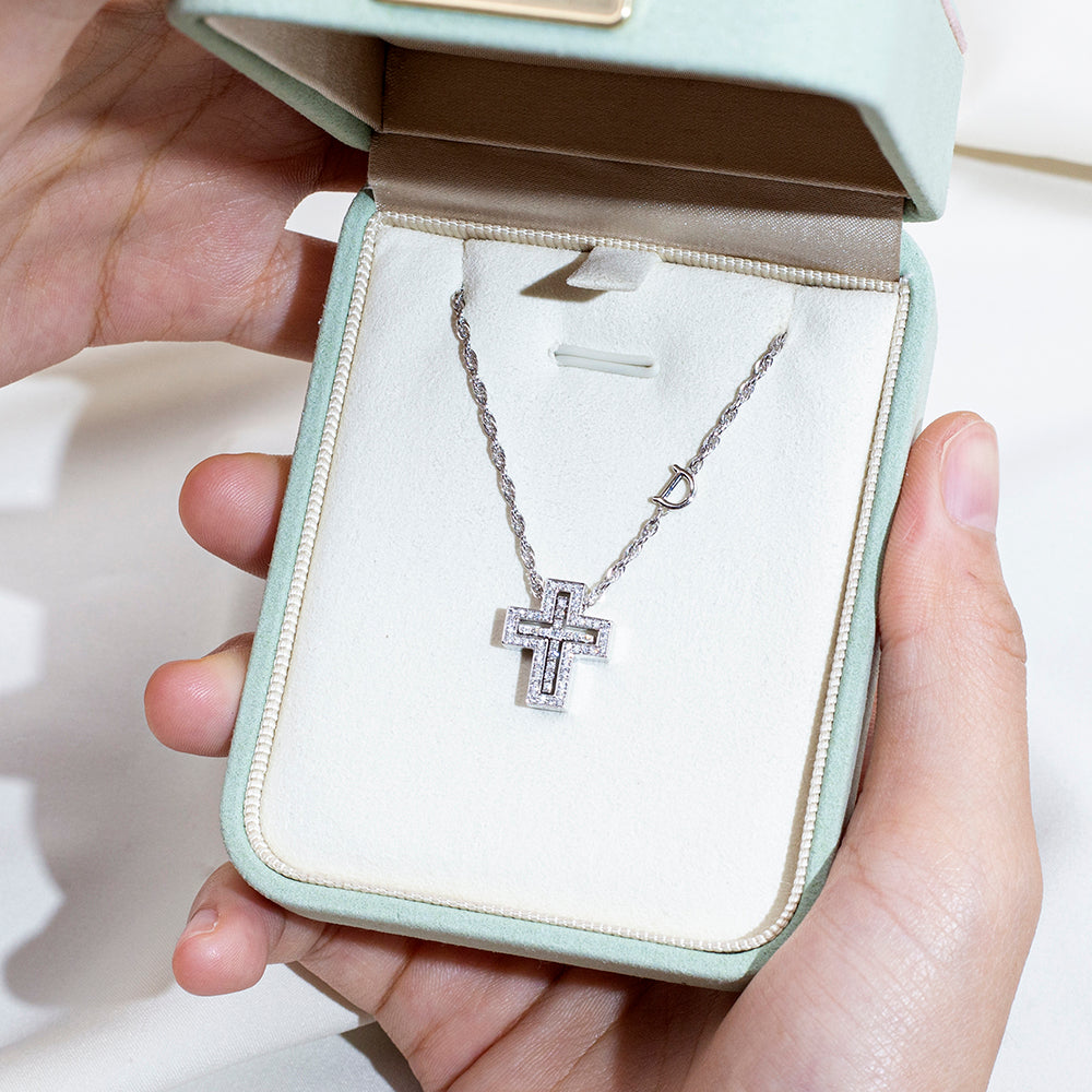 Econ-915 "Dual Sanctity" Lab-Grown Diamond Layered Cross Pendant Necklace
