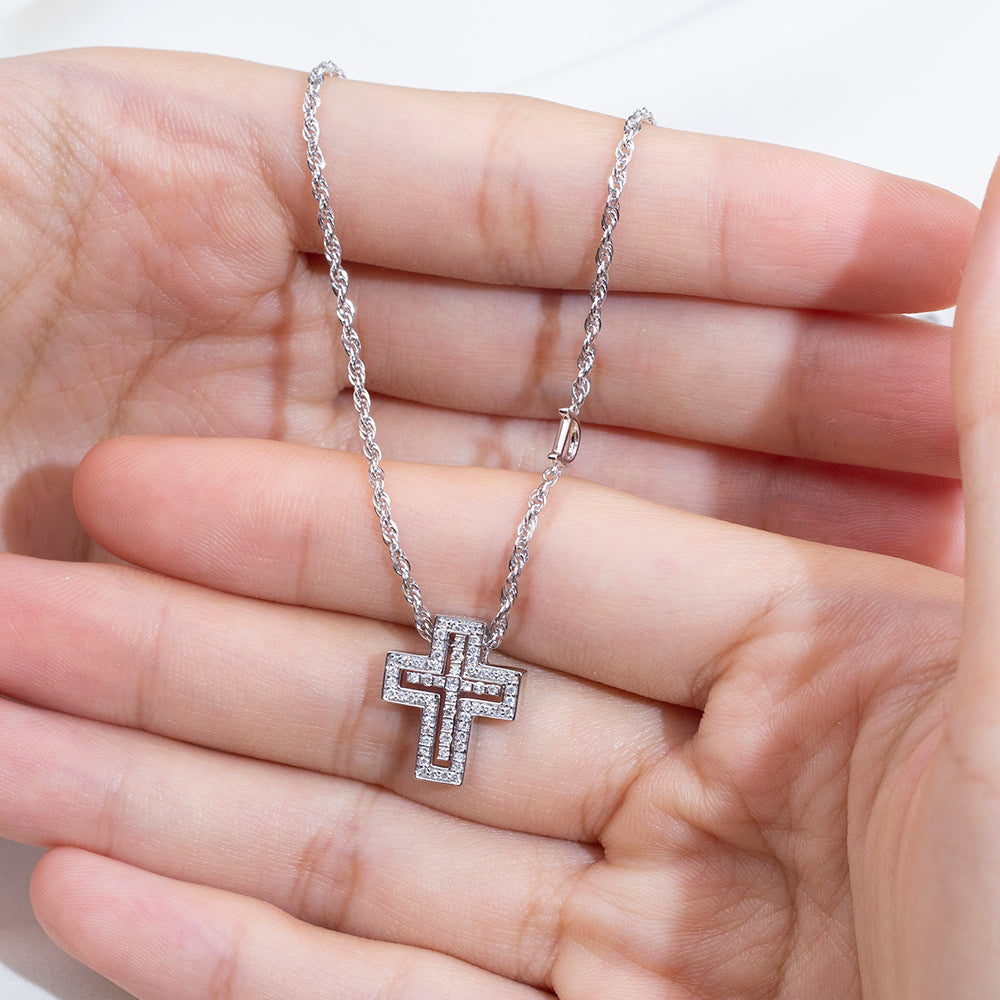 Econ-915 "Dual Sanctity" Lab-Grown Diamond Layered Cross Pendant Necklace