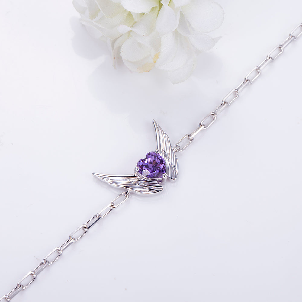 Ecob-611 | Winged Amour Heart Gemstone Bracelet in 18K Gold