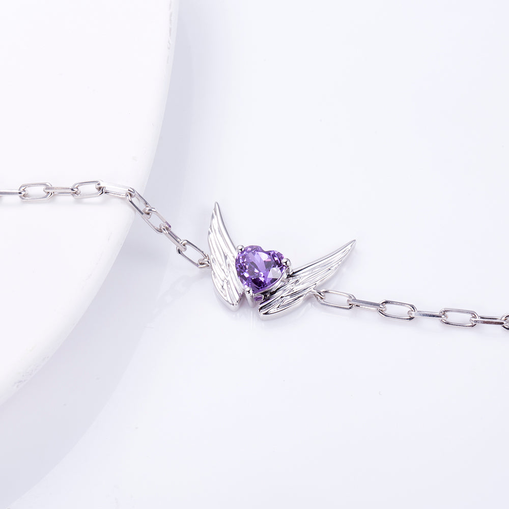 Ecob-611 | Winged Amour Heart Gemstone Bracelet in 18K Gold