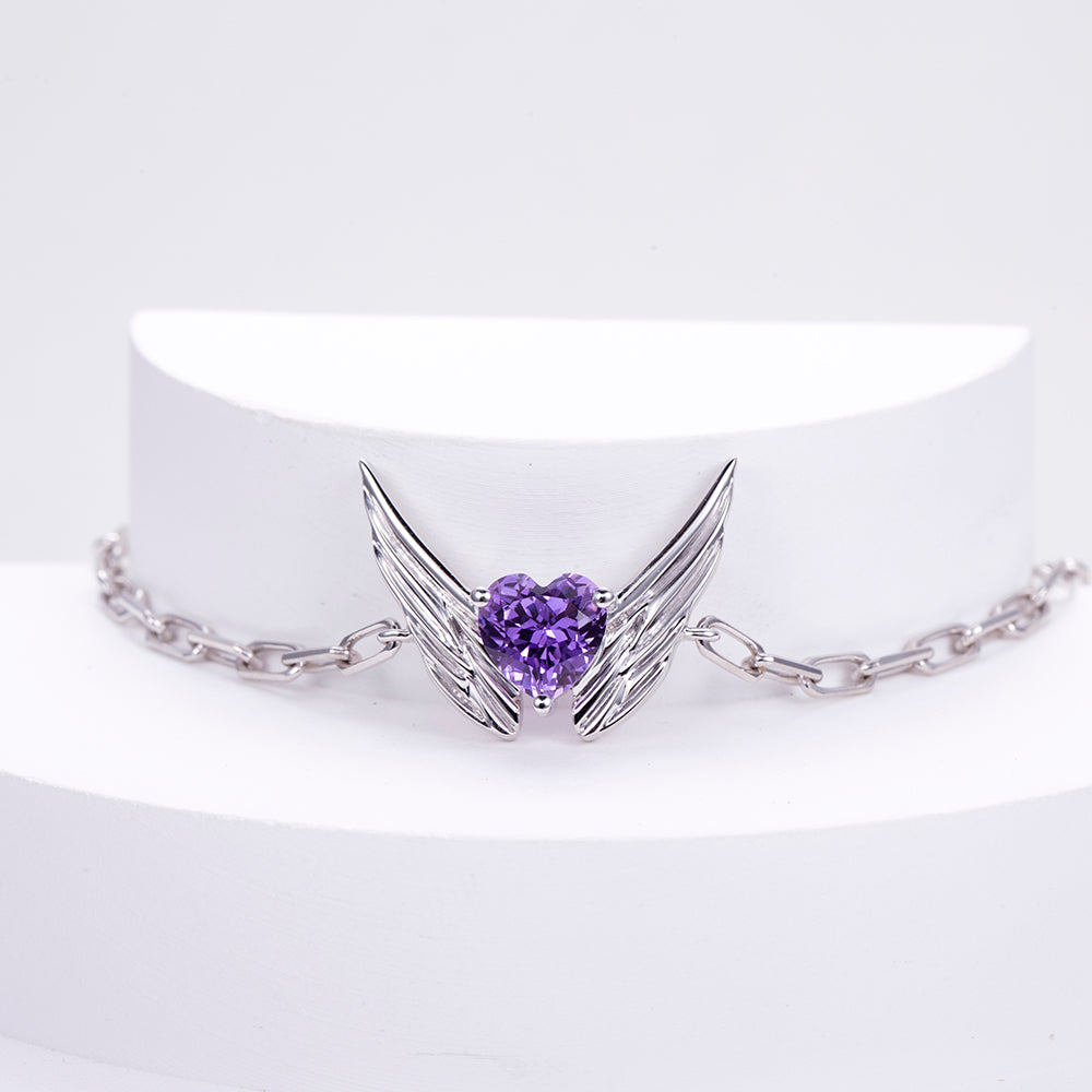 Ecob-611 | Winged Amour Heart Gemstone Bracelet in 18K Gold