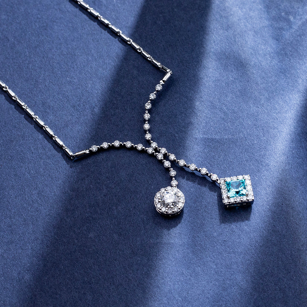 Econ-918 "Dual Orbit" Lab-Grown Sapphire & Diamond Pendant Necklace
