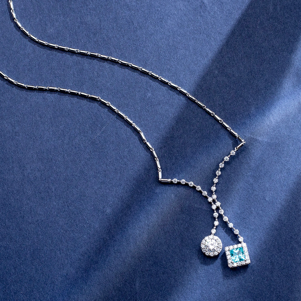 Econ-918 "Dual Orbit" Lab-Grown Sapphire & Diamond Pendant Necklace