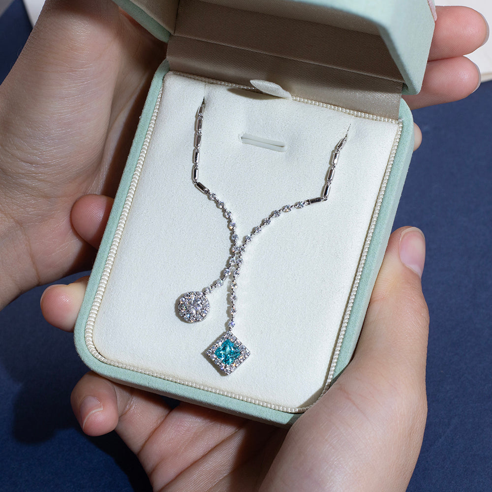 Econ-918 "Dual Orbit" Lab-Grown Sapphire & Diamond Pendant Necklace
