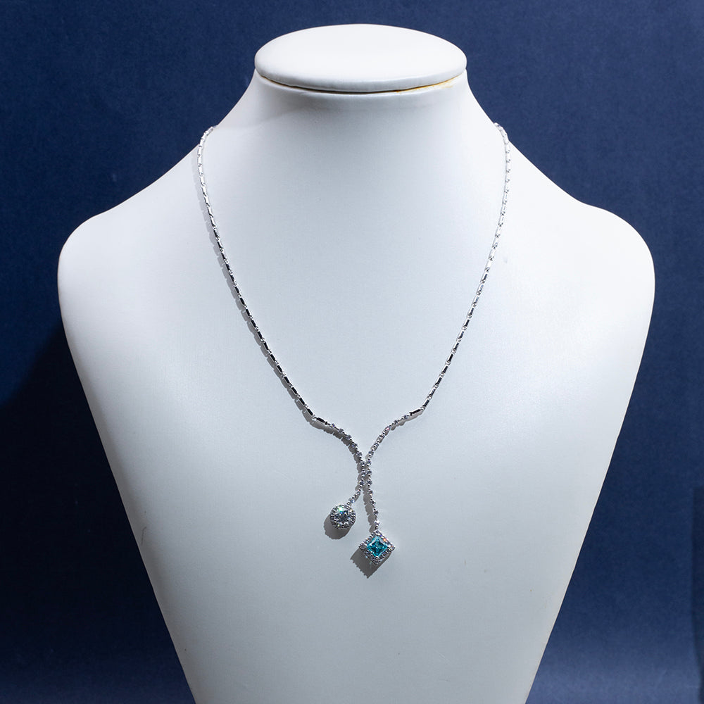 Econ-918 "Dual Orbit" Lab-Grown Sapphire & Diamond Pendant Necklace