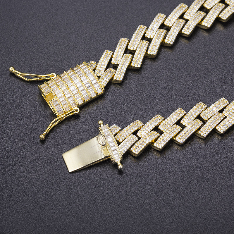 Ecogemma Ecoc-453: Zigzag Ice-Out Moissanite Cuban Link Bracelet in Custom Gold Finishes