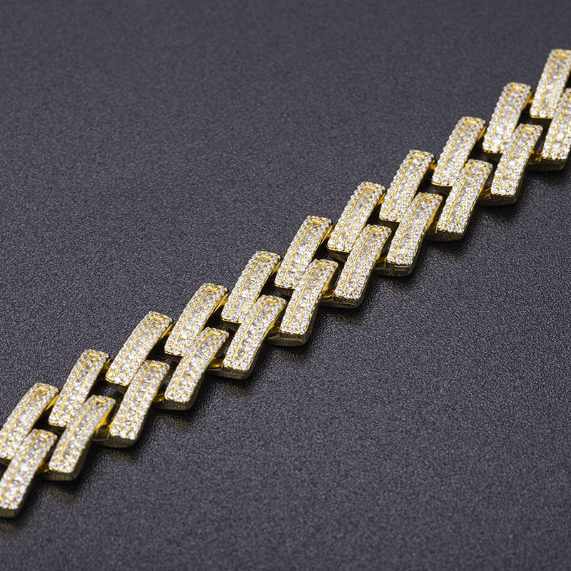 Ecogemma Ecoc-453: Zigzag Ice-Out Moissanite Cuban Link Bracelet in Custom Gold Finishes